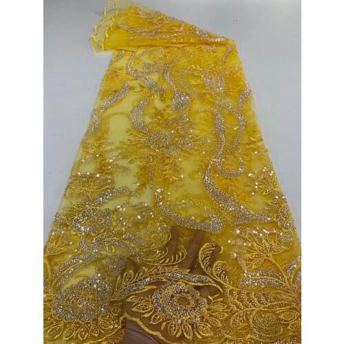 New high quality beads+ sequin embroidery lace fabric navy African beaded fabric lace for wedding dress evening dress