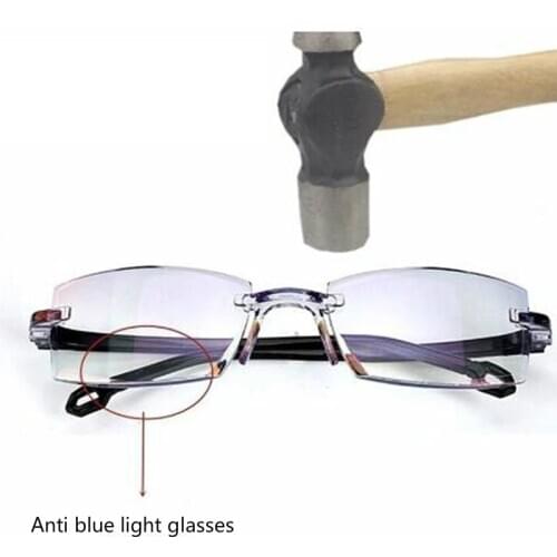 Rimless Reading Glasses Anti Blue Ray Bifocal Eyeglasses Square Frameless Presbyopic Glasses Hyperopia Eyeglasses Unisex +3.5+4