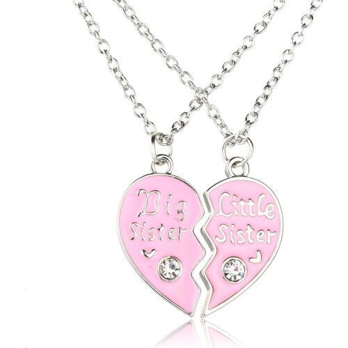 A Pair Best Friendship Big Sister and Little Sister Pendant Necklace Heart Pendant Sister Jewelry