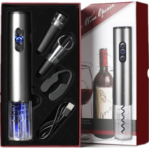 Electric Corkscrew Set Rechargeable Bottle Opener Automatic Wine Opener Foil Cutter Vacuum Stopper Wine Pourer Bar Accessories