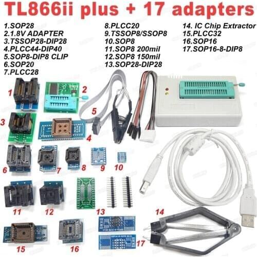 100% XGECU Original TL866II Plus Universal Programmer+17 Adapters+SOP8 IC Clip High speed TL866 Flash EPROM Programmer