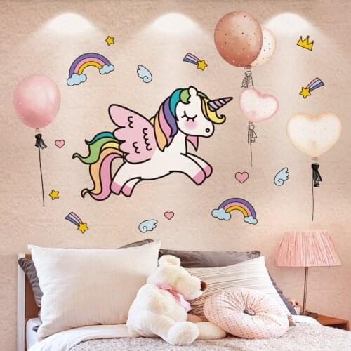 [SHIJUEHEZI] Cartoon Balloons Wall Stickers DIY Unicorn Animal Wall Decals for Kids Rooms Baby Bedroom Nursery Home Decoration