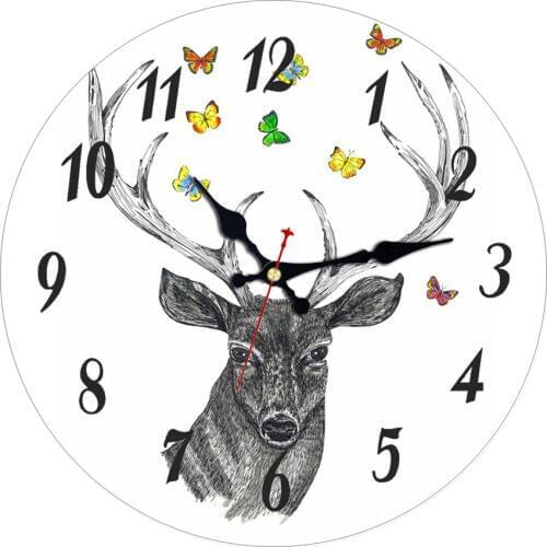 Forest Animal Deer Vintage Round Wall Clock, Silent Non Ticking Art Painting for Kids Bedroom Living Room Office School Home