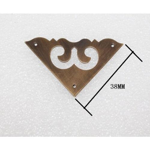 Vintage Brass Wooden Box Coners,Chinese Protector,Embellishment Findings Triangle Cover Antique Bronze Hollow Pattern,38mm,16Pcs