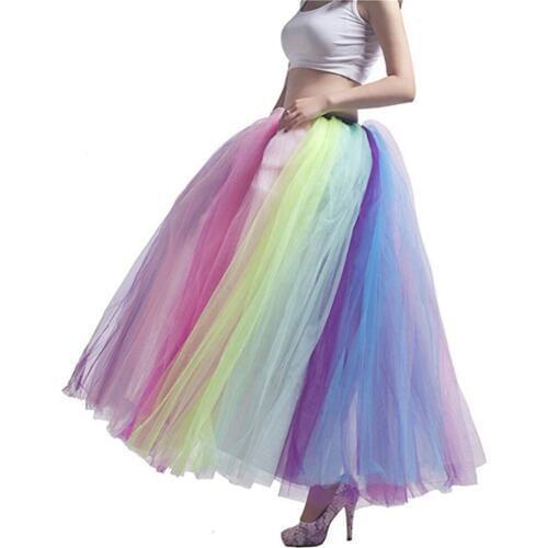 Cheap Bridal Petticoat Underskirt Ruffled Colored Rainbow Girls Party Crinoline Long Adult Tulle Skirt Maxi 2018