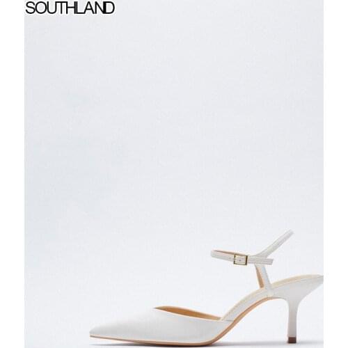 SOUTHLAND Womens shoes spring 2021 new White ankle strap high heels Stiletto sandals
