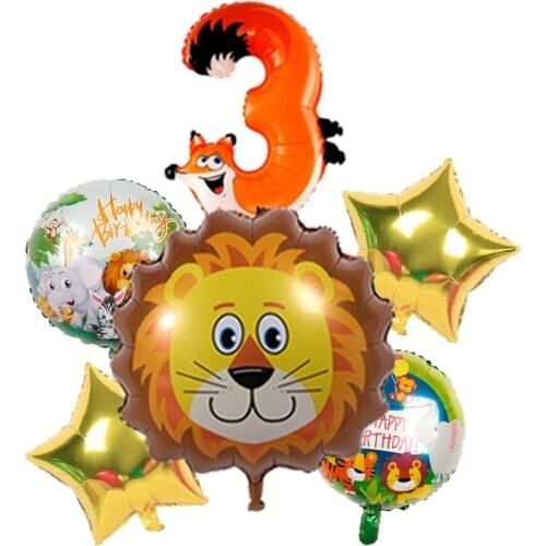 1set Cartoon Animal Lion Tiger Foil Balloons Birthday Party Decorations 16inch Animal Number Air Balls Baby Shower Supplies Kids