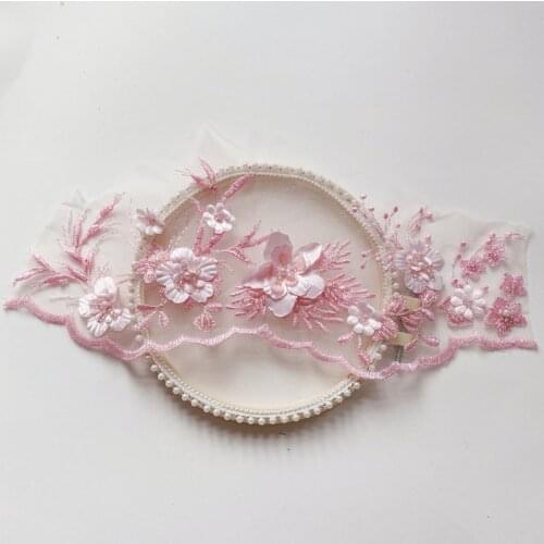 1 Piece Pink Lace Applique Flower 12*31cm Lace Fabric Decoration For Garment Accessories Sew On Cloth Costura Craft