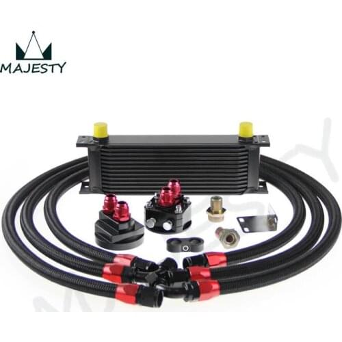 13ROW AN-10AN UNIVERSAL ENGINE TRANSMISSION OIL COOLER BLACK+ FILTER Relocation KIT black british type