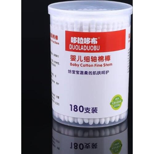 180Pcs Baby Swabs Cotton Double End Swab Disposable Thin Stick Cleaning Tools