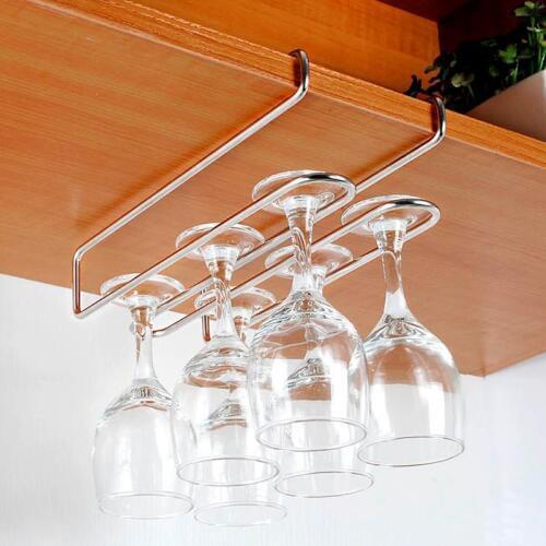Stainless Steel 2 Rows Cup Holder Wine Glass Hanging Rack Under Cupboard Hanger Under Cupboard Cup Holder Cabintet Drainer