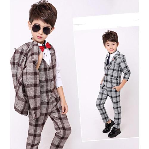 2019 Kids Jacket Vest Pants 3Pcs Clothing Set Flower Boys Formal Blazer Wedding Tuxedo Prom Suit Children Birthday Costume