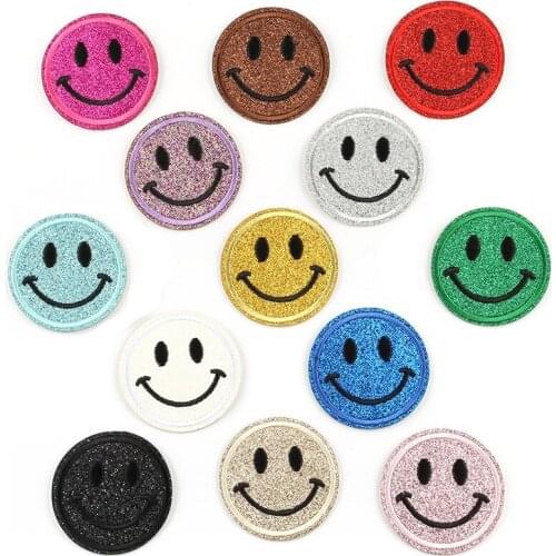 5 pcs Shiny cartoon cute smiling face clothing embroidery patch stickers ironing cloth stickers clothes decoration smile badge