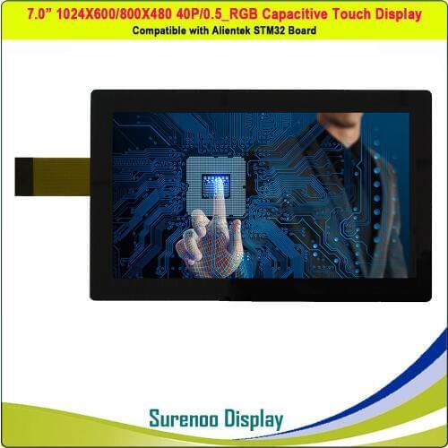 7" inch 1024*600 / 800*480 40P_RGB TFT Larger Capacitive Touch LCD Module Display Screen Panel Compatible Alientek STM32 Board