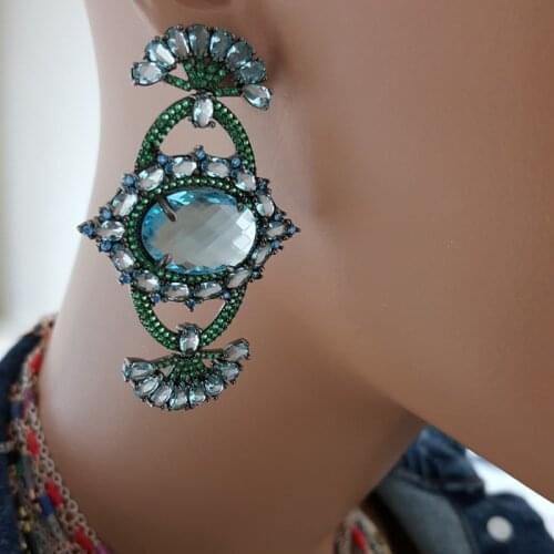 925 Sterling Silver Earrings Multi Color Statement Long Big Boho Cute Dangle Stud Earrings серьги с камнями 925