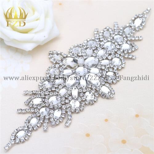 FZD 1 Piece Clear Shiny Crystal Rhinestones Bling Diamante Motif Appliques Trimming For Shoes, Bags and Wedding Dre