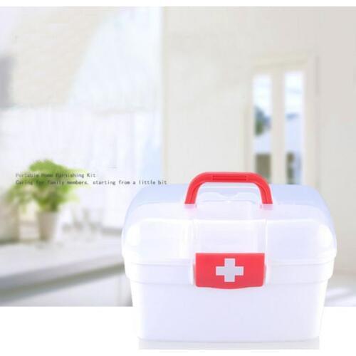 White Plastic Family First Aid Kit Medicine Box 2 Layers Portable Mobile Camping Survival Emergency Drug Storage Box DJB003