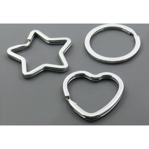 Heart star flower round shape Key Ring Keyfob mobile set clasp hook double Split jump ring Bag beauty Charms jewelry findings