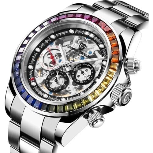 PAGANI DESIGN Automatic Watch for Men Mechanical Skeleton Watches Stainless Steel Waterproof Fashion Business Relogio Masculino