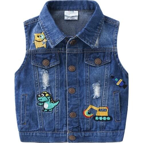 2020 New Arrival Boy Waistcoat Cartoon Dinosaur Sleeveless Jacket for Boys Kids Clothes Fashion Toddler Baby Denim Jacket Vests