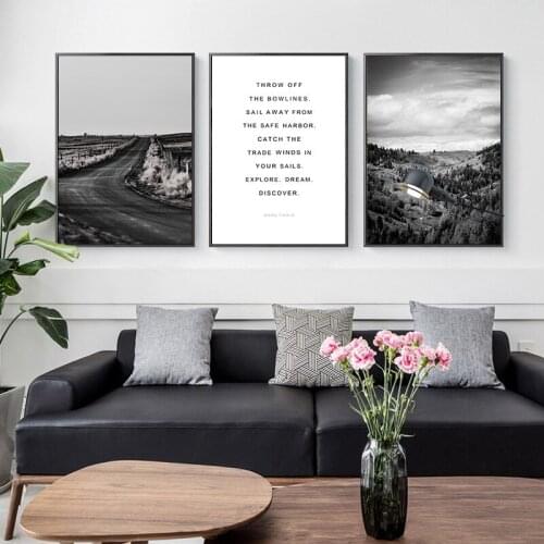 Nordic Style Forest Photography Scenery Tree Fog Road Bird Canvas Painting Wall Frameless Picture Print Poster Room Decoration