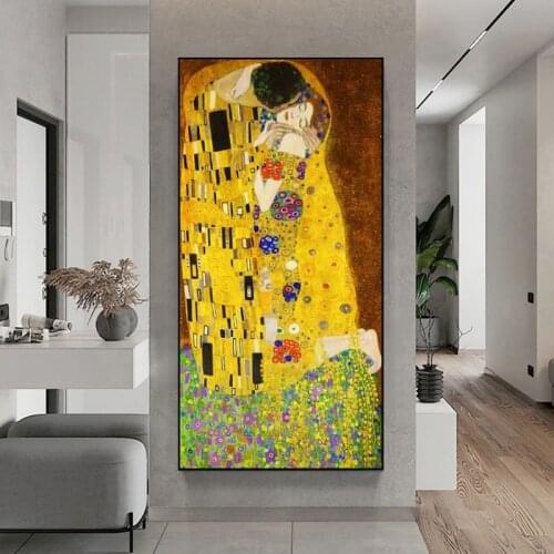 Famous Art Gustav Klimt The Kiss Classical Oil Paintings Print on Canvas Art Posters And Prints Wall Canvas Pictures Home Decor