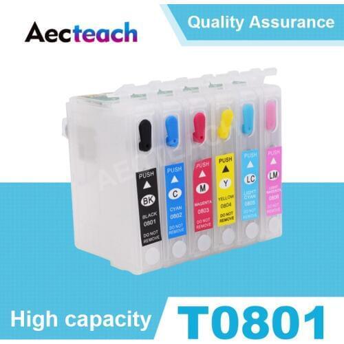 Aecteach T0801 T0802 T0803 T0804 T0805 T0806 Refillable Ink cartridge for Epson Stylus Photo P50 T59 R265 270 285 290 Printer