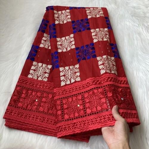 Red African Swiss Voile Net Lace Fabric High Quality French 100% Cotton Embroidered Lace Fabric 5 yards For Women Dress A1215