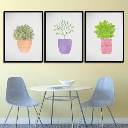 Colourful Watercolour Potted Plant Canvas Painting Nordic Fresh Poster Wall Art Picture Decoration For Baby Room Nursery