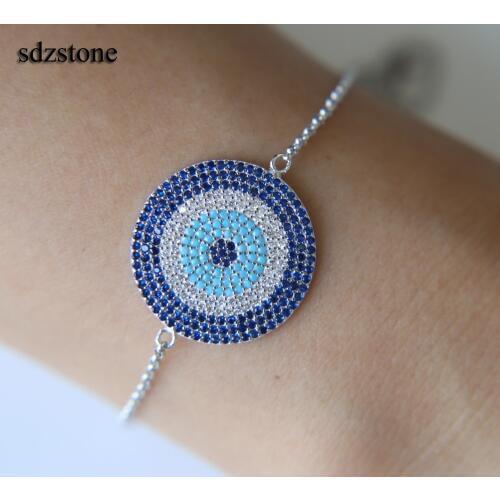 Blue Turkey Evil Eye round box chain adjustable teen girl lucky adorable fashion jewelry top quality blue CZ eye bracelet