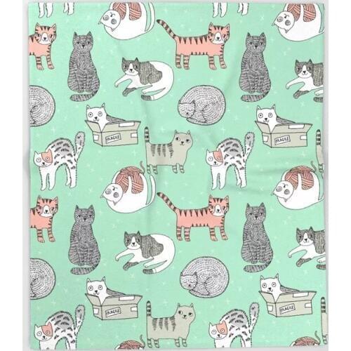 Cat Cartoon Throws for Sofa Cute Kid Design Cute Nursery Cat Blankets Christmas Decorations for Home Custom Blanket