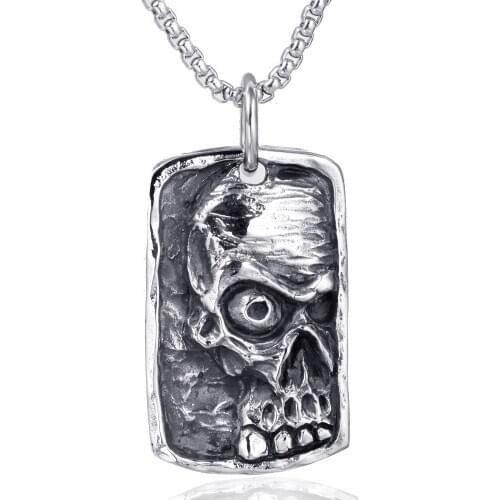 Stainless Steel Necklace Fashion Mens Punk Jewelry Retro Personality Mummy Skull Square Pendant Necklaces Halloween Gift