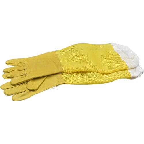 Beekeeping Gloves Protective Sleeves Breathable Yellow Mesh White Sheepskin and Cloth for Apiculture Beekeeping Gloves