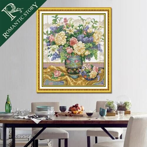 Romantic Story Classical vase flower Patterns Decorations Cross Stitch Needlework DIY Printing Cross Stitch Sets For Embroidery