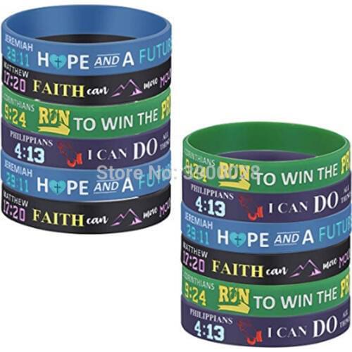 300PCS Power of Faith bible verse Philippians Jeremiah Psalm silicone wristband bracelet rubber band wristbands bracelets