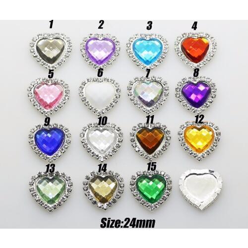 24*23mm Lovely Heart-Shape Acrylic Rhinestone buttons flatback can mix colors 10pcs/lot