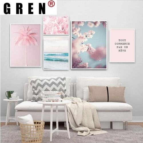 GREN Nordic Cherry Blossom Flower Landscape Canvas Painting Wall Art Print Poster Picture Modern Living Room Home Decor