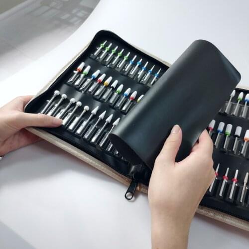 Folding Manicure Nail Drill Bits Display Container Storage Bag