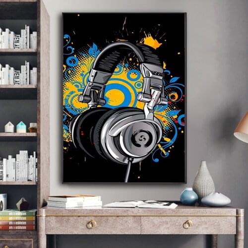 Modern Silver Headset Canvas Painting Street Graffiti Art Posters and Print Abstract Wall Art Picture for Living Room Home Decor