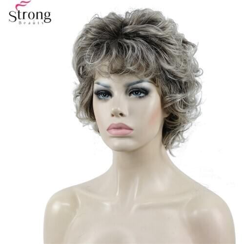 StrongBeauty Womens Wigs Natural Blonde/Black Short Curly Hair Synthetic Wig