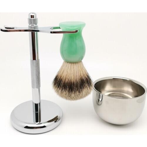 TEYO Silvertip Badger Hair Shaving Brush Shaving Stand and Cup Set Perfect for Shave Soap Double Edge Razor