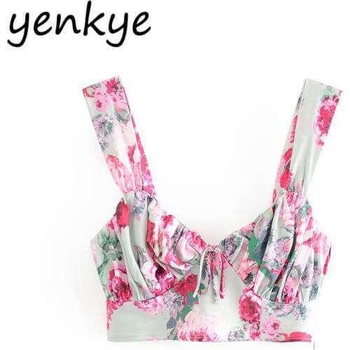 Rose Floral Print Cami Top Fashion Women Sleeveless V Neck Summer Sexy Tops Holiday Boho Crop Top LDZZ6249