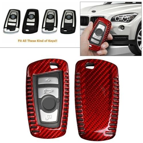 Carbon Fiber Remote Key Fob Shell Holder Cover Replacement Red For BMW 1 3 4 5 7 Series X3