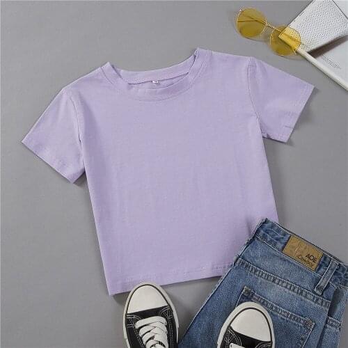 Crop Top T Shirt Women 2020 Chic All-match Classic Solid Slim Short Bustier O Neck Short Sleeve Sexy Streetwear Casual Clothes