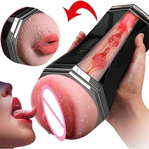 Vagina Anal Double Channel Male Masturbator Vibration Pussy Male Masturbation Cup Realistic Pocket Pussy Oral Sex Toys for Men