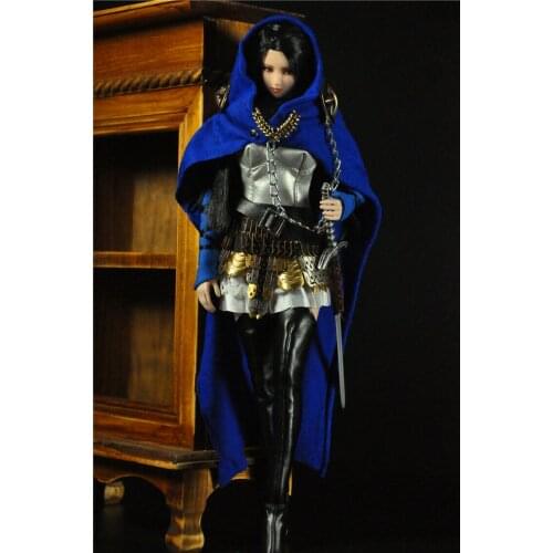 Custom 1:6th Blue Woman Hood Cloak Long Cape Model for 12" Female Body