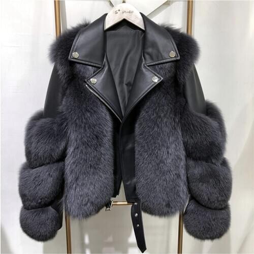 Winter Fashion Women Real Fox Fur Coats With Genuine Sheepskin Leather Whole skin Natural Fox Fur Jacket Luxury Outwear 2020 New