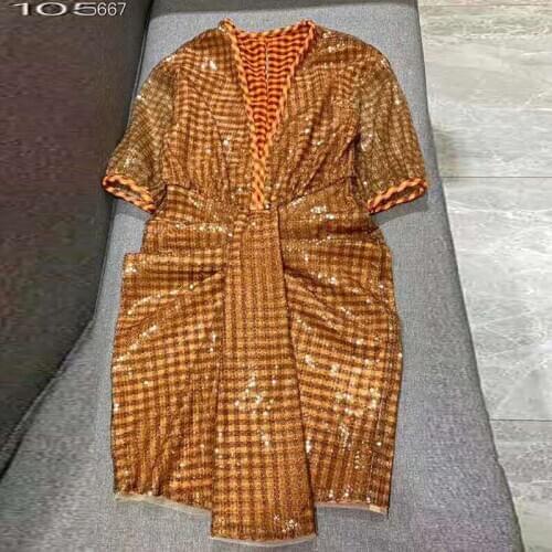 Volunteers New BW19681 beauty summer dress recreational style lines sequins v neck loose cardigan coat can customized big size