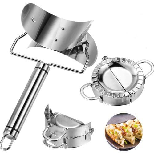 3Pcs Dumplings Maker Stainless Steel Dumpling Mold and Dough Press Cutter Manual pinch Dumpling Pie Mould Maker Dumpling Wrapper