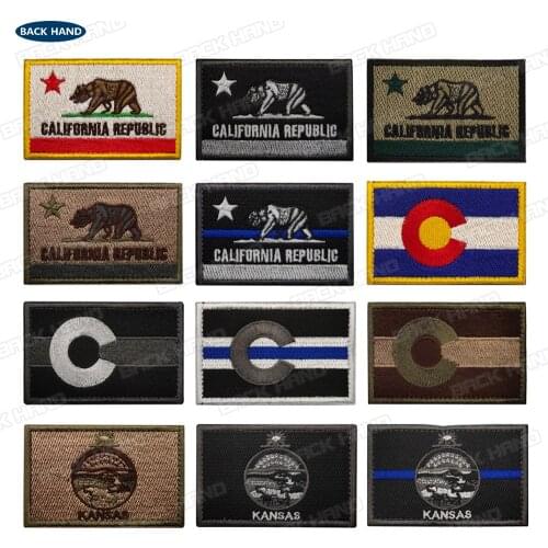 3d Embroidered Kansas California Colorado State Patches United States State Flag Patch Tactical Fabric Flag cloth Badges